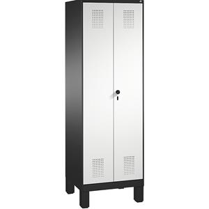 C+P EVOLO Garderobenschrank, zueinander schlagende Türen, 2 Abteile, Abteilbreite 300 mm, mit Füßen, schwarzgrau / lichtgrau
