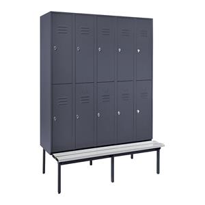 Wolf Halbhoher Garderobenschrank mit Sitzbankuntergestell, 300 mm, 10 Fächer, Vollwand, blaugrau