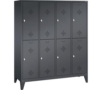 C+P CLASSIC Garderobenschrank mit Füßen, doppelstöckig, 4 Abteile, je 2 Fächer, Abteilbreite 400 mm, schwarzgrau