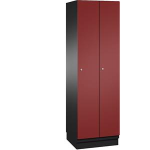 C+P CAMBIO Garderobenschrank mit Stahlblech-Türen, 2 Abteile, Breite 600 mm, Korpus schwarzgrau / Tür rubinrot