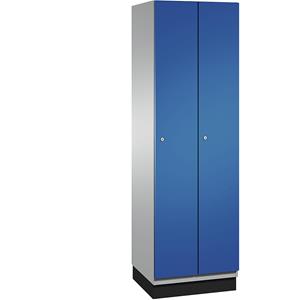 C+P CAMBIO Garderobenschrank mit Stahlblech-Türen, 2 Abteile, Breite 600 mm, Korpus weißaluminium / Tür enzianblau