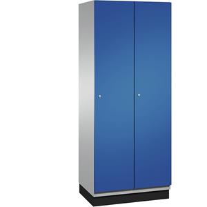 C+P CAMBIO Garderobenschrank mit Stahlblech-Türen, 2 Abteile, Breite 800 mm, Korpus weißaluminium / Tür enzianblau