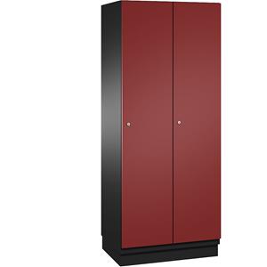 C+P CAMBIO Garderobenschrank mit Stahlblech-Türen, 2 Abteile, Breite 800 mm, Korpus schwarzgrau / Tür rubinrot