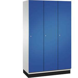 C+P CAMBIO Garderobenschrank mit Stahlblech-Türen, 3 Abteile, Breite 1200 mm, Korpus lichtgrau / Tür enzianblau