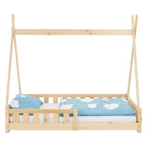 ML-DESIGN Kinderbett Hausbett mit Rausfallschutz und Lattenrost Massivholz, Bett 80x160 cm Natur mit Matratze 10cm Kiefernholz mit Zaun