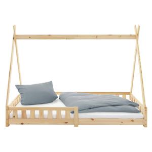 ml-design Kinderbett Tipi mit Lattenrost, 90x200 cm, Natur, aus Kiefernholz, Indianer Bett für Mädchen & Jungen, Hausbett mit Zaun, Kinderhaus Jugendbett