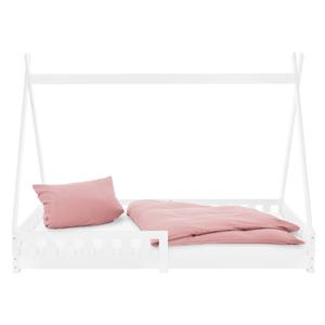 ML-DESIGN Kinderbett Hausbett mit Rausfallschutz und Lattenrost Massivholz, Bett 90x200 cm Weiß mit Matratze 16cm Kiefernholz mit Zaun