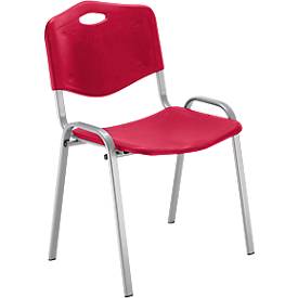 NowyStyl bezoekersstoel, H 470 mm x B 460 mm x D 410 mm, kunststof, met stalen frame, anti-kras voetjes, stapelbaar, aluminium-rood