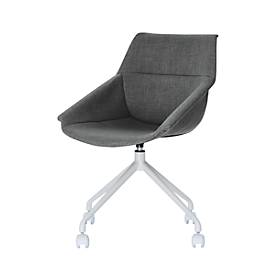 Paperflow Luge shell stoel, set van 2, B 555 x D 580 x H 840 mm, 360° draaibaar, wielen, gestoffeerd, polypropyleen & gelakt staal, anthr./white