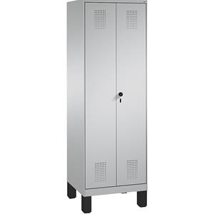 C+P EVOLO Garderobenschrank, zueinander schlagende Türen, 2 Abteile, Abteilbreite 300 mm, mit Füßen, weißaluminium / weißaluminium