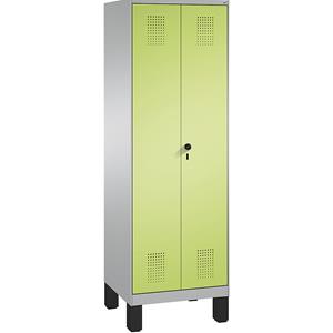 C+P EVOLO Garderobenschrank, zueinander schlagende Türen, 2 Abteile, Abteilbreite 300 mm, mit Füßen, weißaluminium / viridingrün