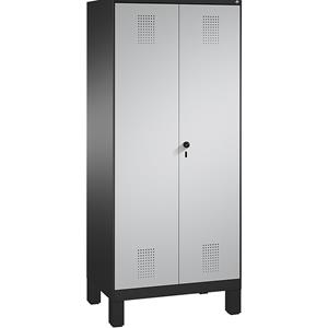 C+P EVOLO Garderobenschrank, zueinander schlagende Türen, 2 Abteile, Abteilbreite 400 mm, mit Füßen, schwarzgrau / weißaluminium