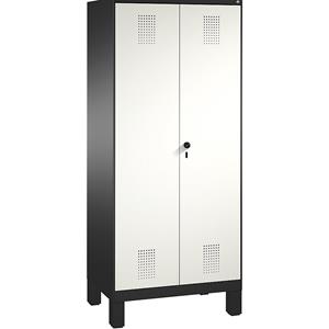 C+P EVOLO Garderobenschrank, zueinander schlagende Türen, 2 Abteile, Abteilbreite 400 mm, mit Füßen, schwarzgrau / verkehrsweiß