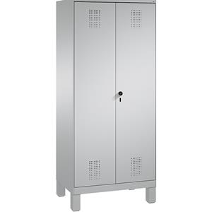 C+P EVOLO Garderobenschrank, zueinander schlagende Türen, 2 Abteile, Abteilbreite 400 mm, mit Füßen, weißaluminium / weißaluminium