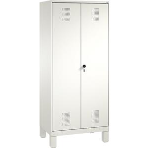 C+P EVOLO Garderobenschrank, zueinander schlagende Türen, 2 Abteile, Abteilbreite 400 mm, mit Füßen, verkehrsweiß / verkehrsweiß