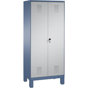 C+P EVOLO Garderobenschrank, zueinander schlagende Türen, 2 Abteile, Abteilbreite 400 mm, mit Füßen, fernblau / weißaluminium