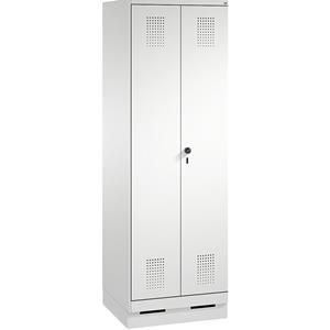 C+P EVOLO Garderobenschrank, zueinander schlagende Türen, 2 Abteile, Abteilbreite 300 mm, mit Sockel, lichtgrau