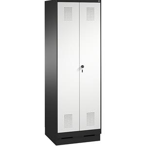 C+P EVOLO Garderobenschrank, zueinander schlagende Türen, 2 Abteile, Abteilbreite 300 mm, mit Sockel, schwarzgrau / lichtgrau