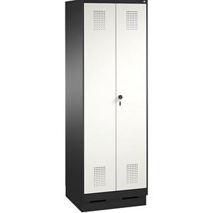 C+P EVOLO Garderobenschrank, zueinander schlagende Türen, 2 Abteile, Abteilbreite 300 mm, mit Sockel, schwarzgrau / verkehrsweiß