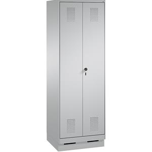 C+P EVOLO Garderobenschrank, zueinander schlagende Türen, 2 Abteile, Abteilbreite 300 mm, mit Sockel, weißaluminium / weißaluminium