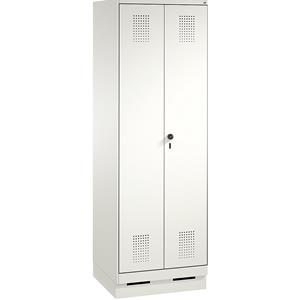 C+P EVOLO Garderobenschrank, zueinander schlagende Türen, 2 Abteile, Abteilbreite 300 mm, mit Sockel, verkehrsweiß / verkehrsweiß