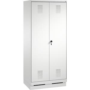 C+P EVOLO Garderobenschrank, zueinander schlagende Türen, 2 Abteile, Abteilbreite 400 mm, mit Sockel, lichtgrau