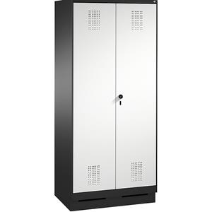 C+P EVOLO Garderobenschrank, zueinander schlagende Türen, 2 Abteile, Abteilbreite 400 mm, mit Sockel, schwarzgrau / lichtgrau