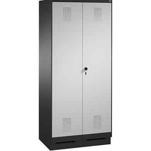 C+P EVOLO Garderobenschrank, zueinander schlagende Türen, 2 Abteile, Abteilbreite 400 mm, mit Sockel, schwarzgrau / weißaluminium
