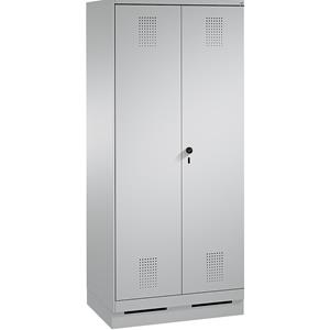 C+P EVOLO Garderobenschrank, zueinander schlagende Türen, 2 Abteile, Abteilbreite 400 mm, mit Sockel, weißaluminium / weißaluminium