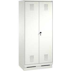 C+P EVOLO Garderobenschrank, zueinander schlagende Türen, 2 Abteile, Abteilbreite 400 mm, mit Sockel, verkehrsweiß / verkehrsweiß