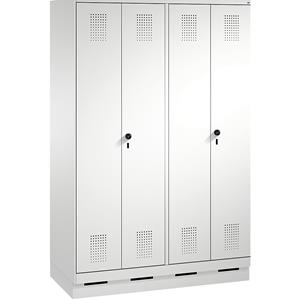 C+P EVOLO Garderobenschrank, zueinander schlagende Türen, 4 Abteile, Abteilbreite 300 mm, mit Sockel, lichtgrau