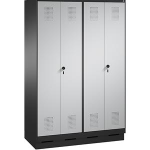 C+P EVOLO Garderobenschrank, zueinander schlagende Türen, 4 Abteile, Abteilbreite 300 mm, mit Sockel, schwarzgrau / weißaluminium