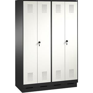 C+P EVOLO Garderobenschrank, zueinander schlagende Türen, 4 Abteile, Abteilbreite 300 mm, mit Sockel, schwarzgrau / verkehrsweiß