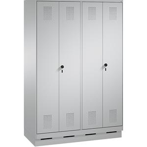 C+P EVOLO Garderobenschrank, zueinander schlagende Türen, 4 Abteile, Abteilbreite 300 mm, mit Sockel, weißaluminium / weißaluminium