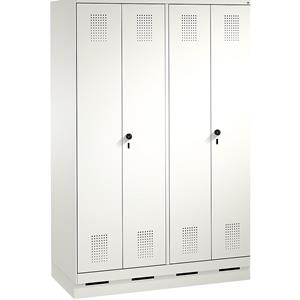 C+P EVOLO Garderobenschrank, zueinander schlagende Türen, 4 Abteile, Abteilbreite 300 mm, mit Sockel, verkehrsweiß / verkehrsweiß