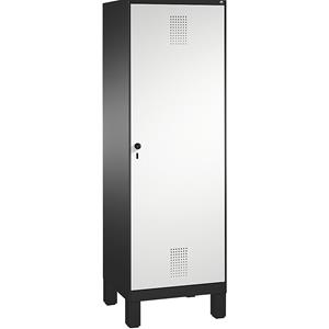 C+P EVOLO Garderobenschrank, Tür über 2 Abteile, mit Füßen, 2 Abteile, 1 Tür, Abteilbreite 300 mm, schwarzgrau / lichtgrau