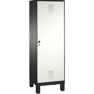 C+P EVOLO Garderobenschrank, Tür über 2 Abteile, mit Füßen, 2 Abteile, 1 Tür, Abteilbreite 300 mm, schwarzgrau / verkehrsweiß