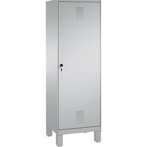 C+P EVOLO garderobekast, deur over 2 afdelingen, met poten, 2 afdelingen, 1 deur, afdelingbreedte 300 mm, blank aluminiumkleurig / blank aluminiumkleurig