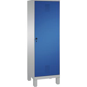 C+P EVOLO Garderobenschrank, Tür über 2 Abteile, mit Füßen, 2 Abteile, 1 Tür, Abteilbreite 300 mm, weißaluminium / enzianblau