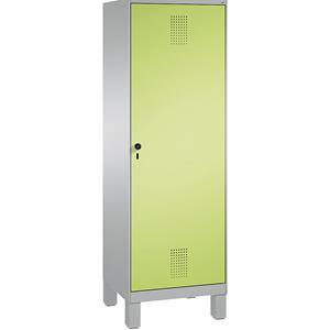 C+P EVOLO garderobekast, deur over 2 afdelingen, met poten, 2 afdelingen, 1 deur, afdelingbreedte 300 mm, blank aluminiumkleurig / felgroen
