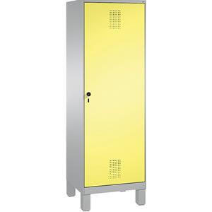C+P EVOLO Garderobenschrank, Tür über 2 Abteile, mit Füßen, 2 Abteile, 1 Tür, Abteilbreite 300 mm, weißaluminium / schwefelgelb