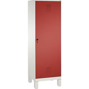 C+P EVOLO Garderobenschrank, Tür über 2 Abteile, mit Füßen, 2 Abteile, 1 Tür, Abteilbreite 300 mm, verkehrsweiß / feuerrot