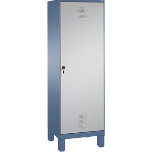 C+P EVOLO Garderobenschrank, Tür über 2 Abteile, mit Füßen, 2 Abteile, 1 Tür, Abteilbreite 300 mm, fernblau / weißaluminium