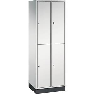 C+P INTRO doppelstöckiger Stahl-Garderobenschrank, BxT 620 x 500 mm, 4 Fächer, Korpus lichtgrau, Türen lichtgrau