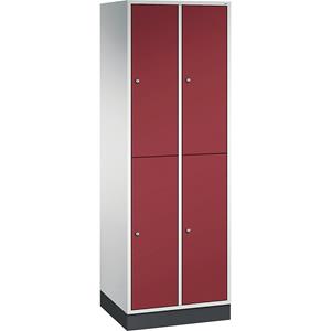 C+P INTRO doppelstöckiger Stahl-Garderobenschrank, BxT 620 x 500 mm, 4 Fächer, Korpus lichtgrau, Türen rubinrot