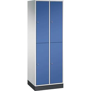 C+P INTRO doppelstöckiger Stahl-Garderobenschrank, BxT 620 x 500 mm, 4 Fächer, Korpus lichtgrau, Türen enzianblau