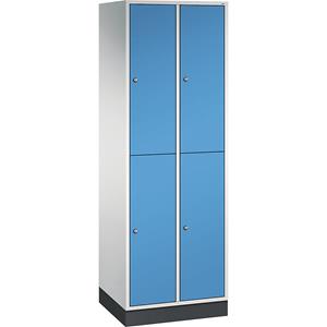 C+P INTRO doppelstöckiger Stahl-Garderobenschrank, BxT 620 x 500 mm, 4 Fächer, Korpus lichtgrau, Türen lichtblau