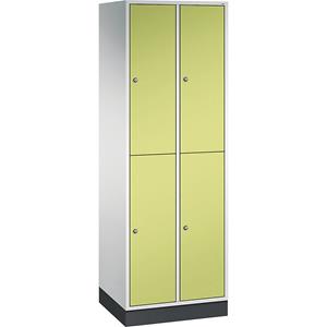 C+P INTRO doppelstöckiger Stahl-Garderobenschrank, BxT 620 x 500 mm, 4 Fächer, Korpus lichtgrau, Türen viridingrün