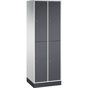 C+P INTRO doppelstöckiger Stahl-Garderobenschrank, BxT 620 x 500 mm, 4 Fächer, Korpus lichtgrau, Türen schwarzgrau