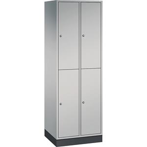 C+P INTRO doppelstöckiger Stahl-Garderobenschrank, BxT 620 x 500 mm, 4 Fächer, Korpus weißaluminium, Türen weißaluminium